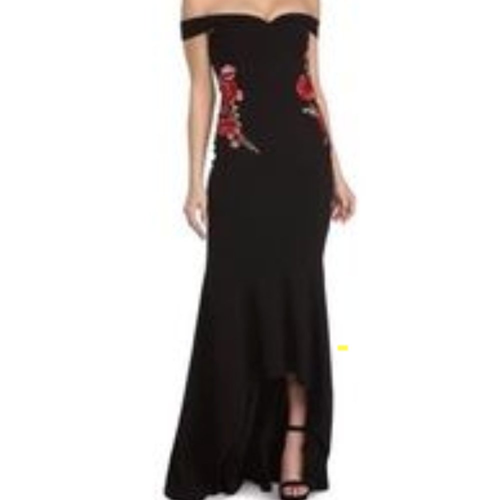 Formal Rose Embroidered Black Maxi Dress
